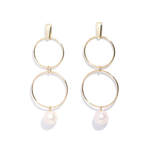 Amrita Pearl Double Hoop Drop Earrings 9ct Gold