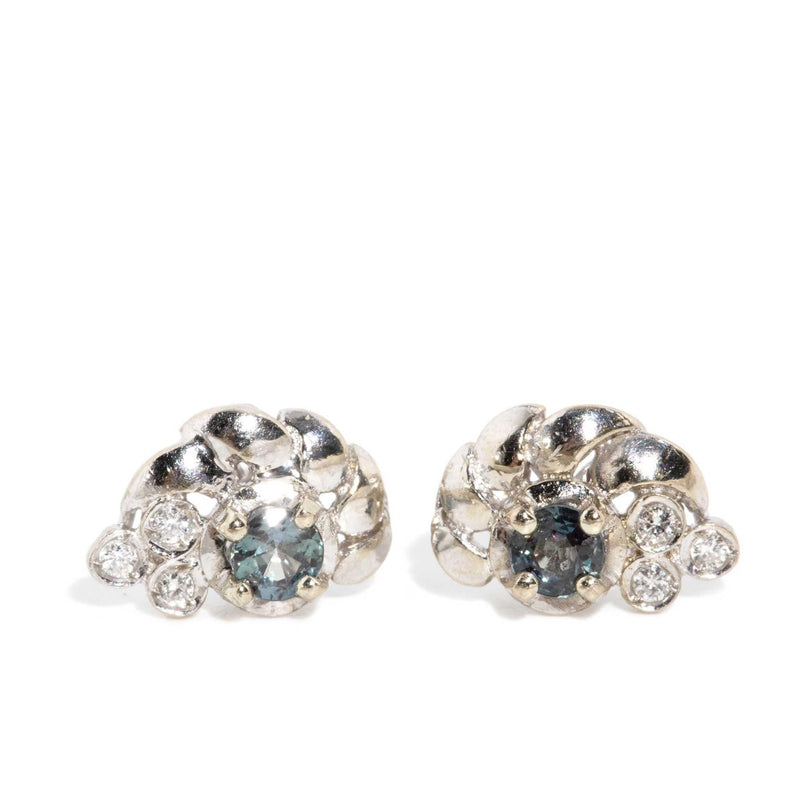 Aneeza 1980s Alexandrite & Diamond Studs 18ct White Gold