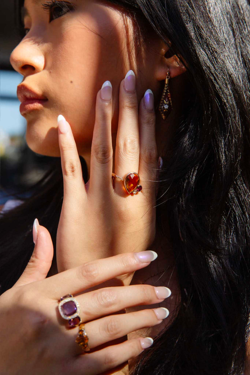 Angie Citrine Garnet & Diamond Ring 9ct Rose Gold Rings Imperial Jewellery 