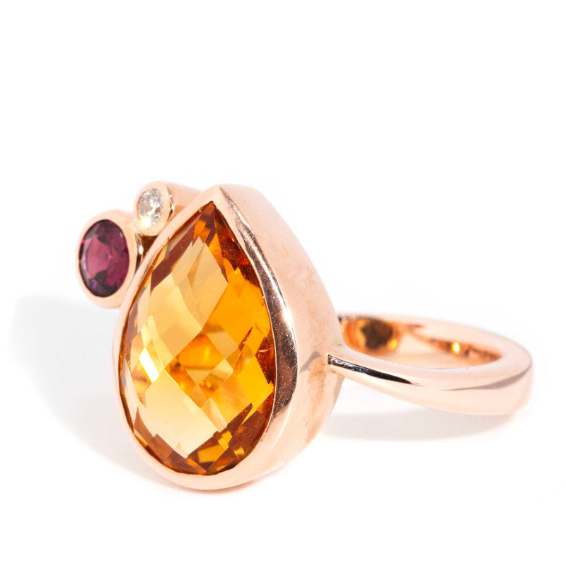 Angie Citrine Garnet & Diamond Ring 9ct Rose Gold Rings Imperial Jewellery 