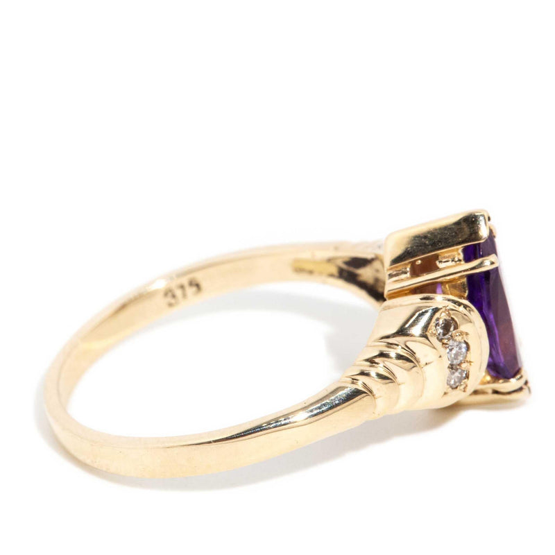 Annie 1980s Amethyst & Diamond Ring 9ct Gold