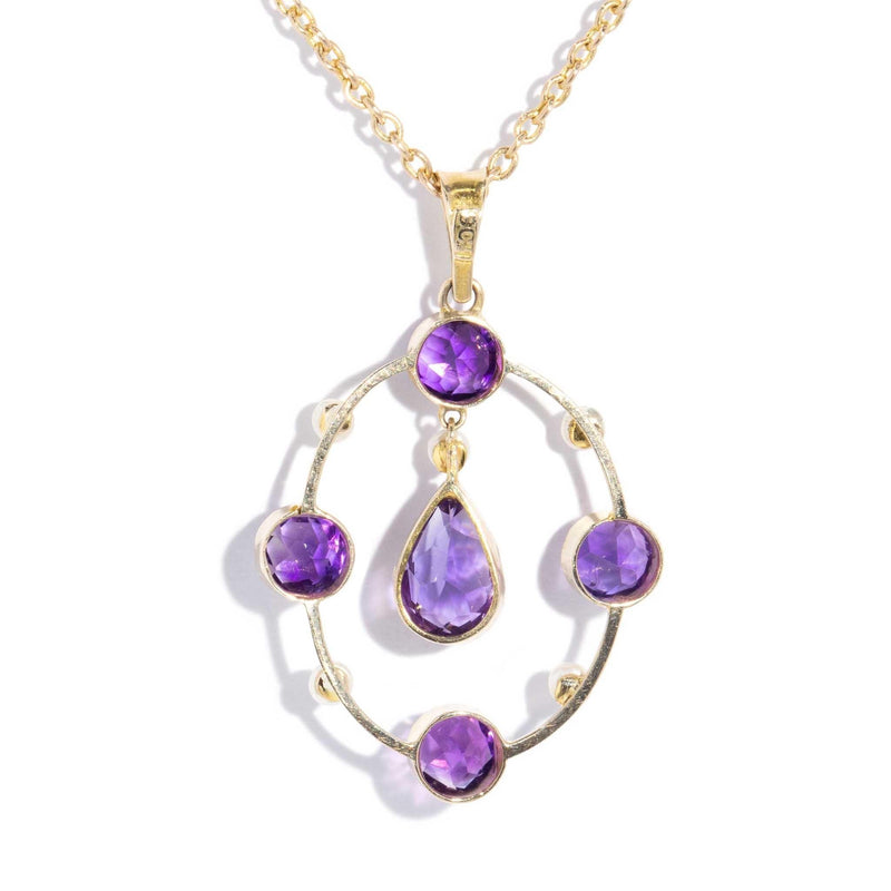 Boheme 1910s Antique Amethyst & Pearl Necklet 8ct Yellow Gold