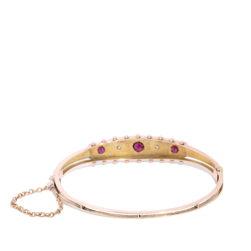 Darana Antique Edwardian Ruby & Diamond Bangle 9ct Gold (SIZE)