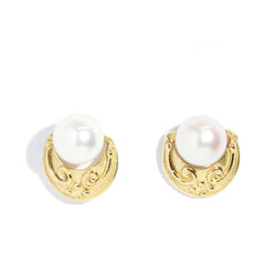 Antonia 1980s Half Moon Pearl Stud Earrings 18ct Gold