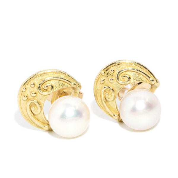 Antonia 1980s Half Moon Pearl Stud Earrings 18ct Gold