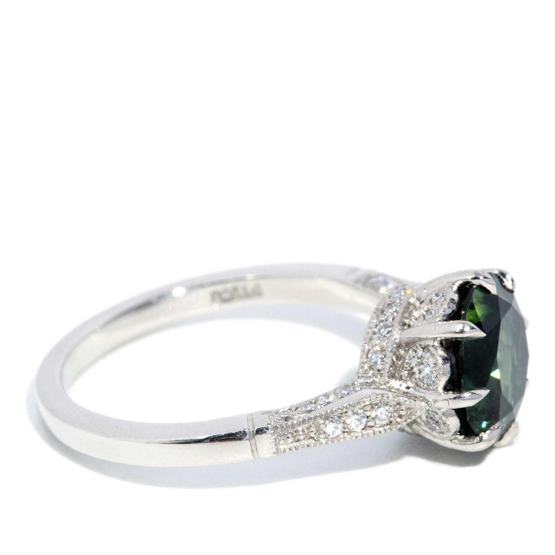 Areti Green Sapphire & Diamond Platinum Ring