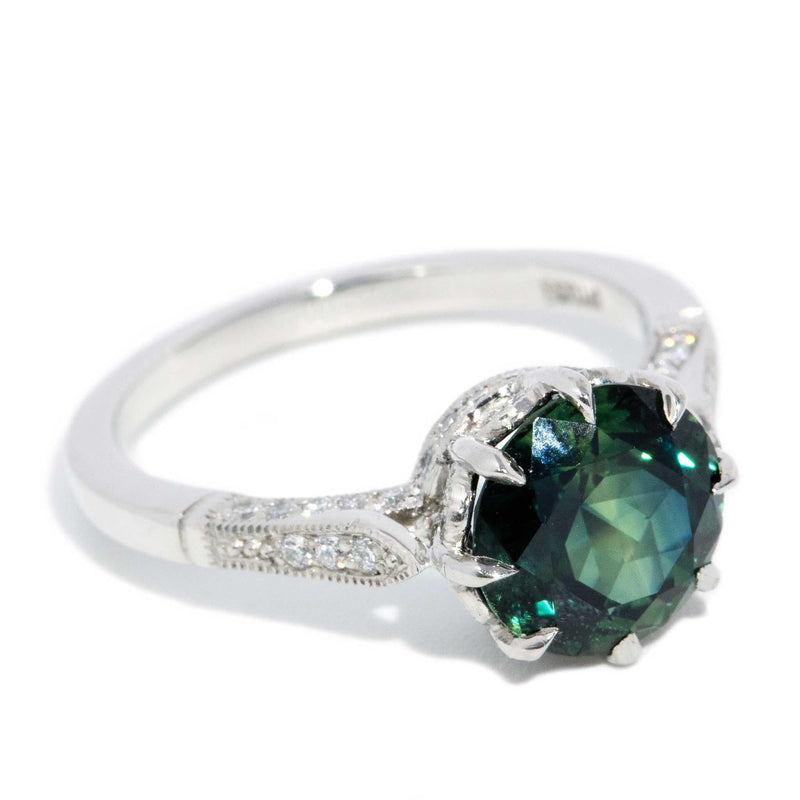 Areti Green Sapphire & Diamond Platinum Ring