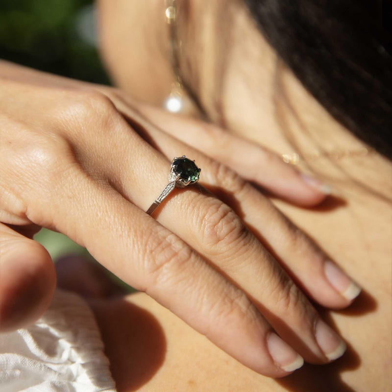 Areti Green Sapphire & Diamond Platinum Ring