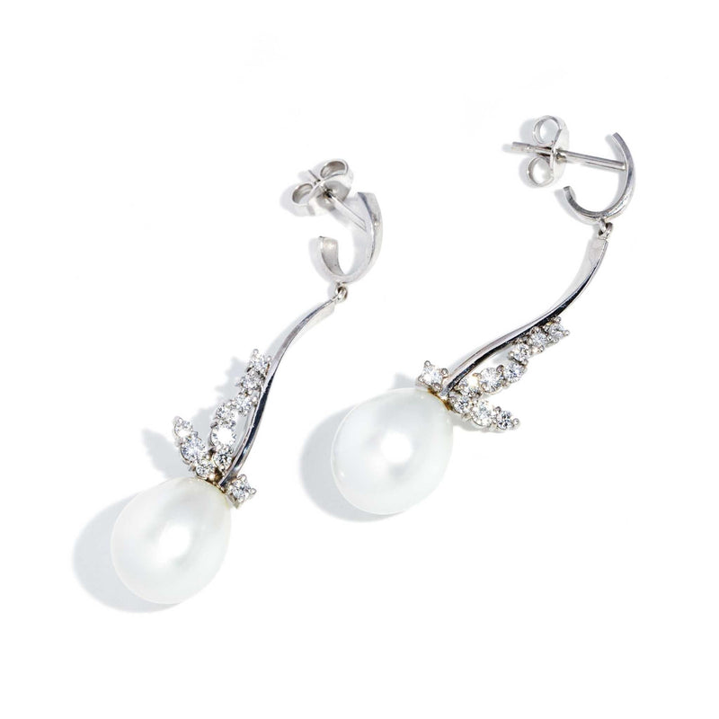 Aria 1950s Pearl & Diamond Earrings 18ct White Gold