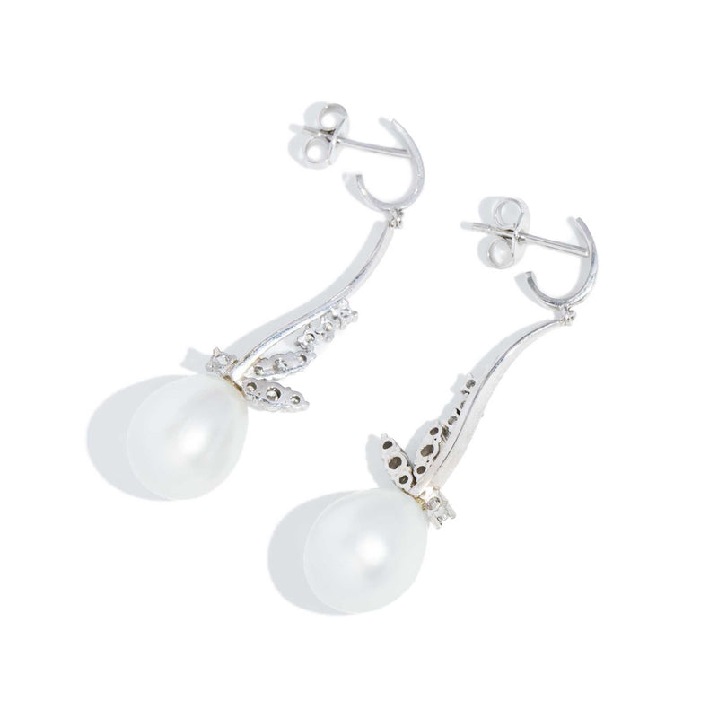 Aria 1950s Pearl & Diamond Earrings 18ct White Gold