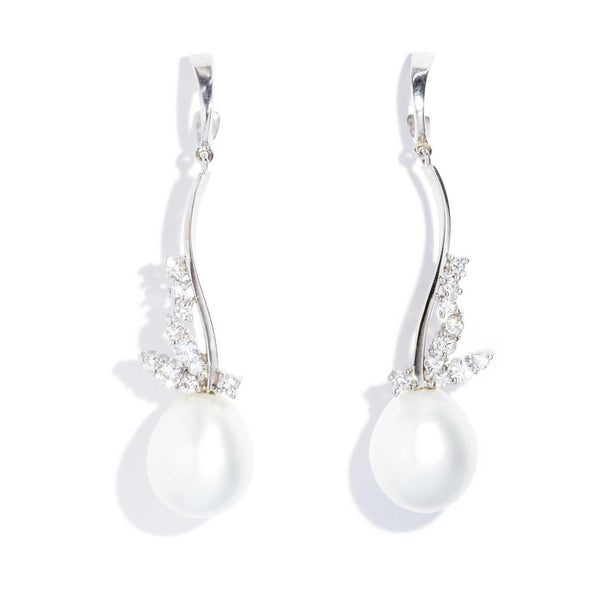 Aria 1950s Pearl & Diamond Earrings 18ct White Gold