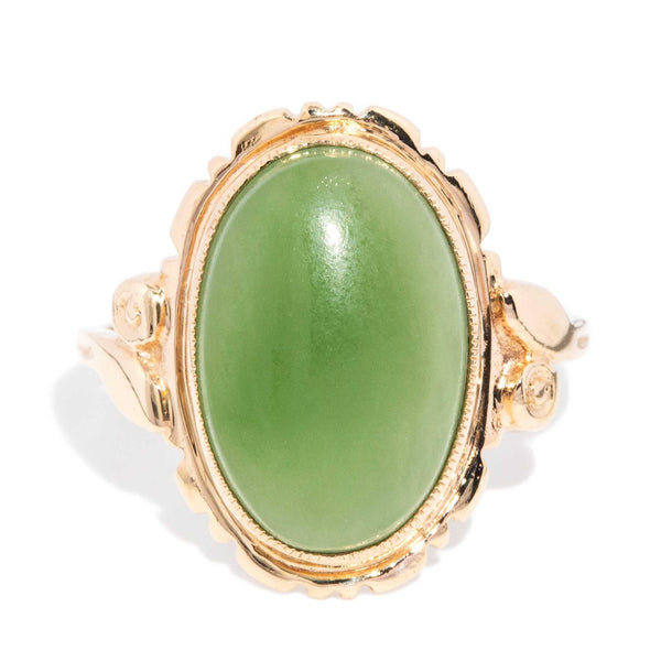 Aries 1980s Jade Cabochon Ring 9ct Gold