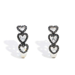 Arina Black & White Diamond Heart Huggies 18ct Gold