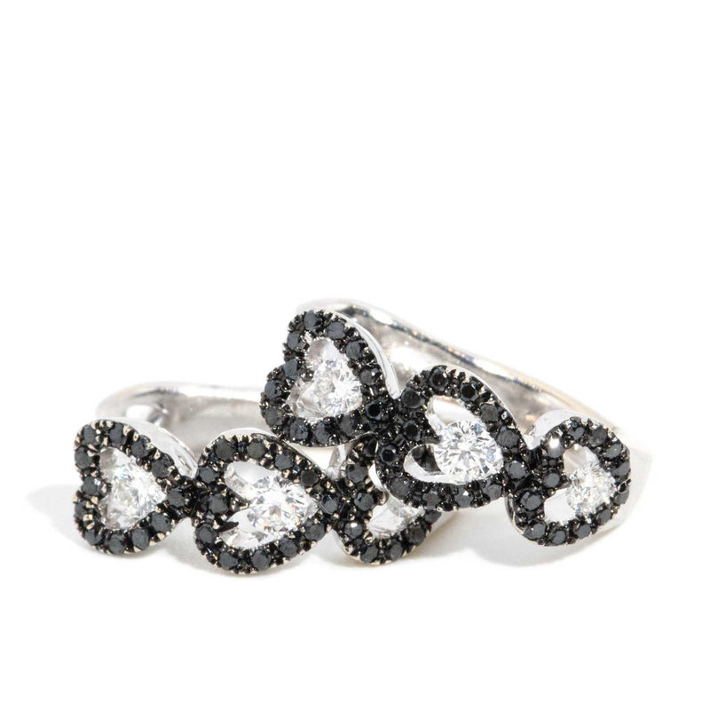 Arina Black & White Diamond Heart Huggies 18ct Gold