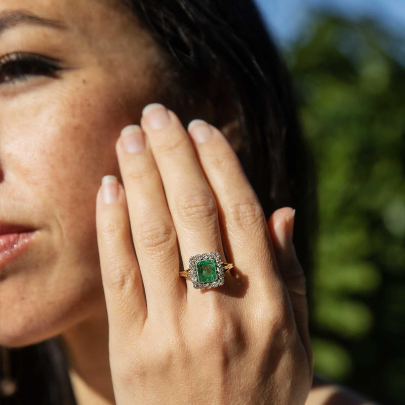 Asta Georgian Emerald & Diamond Ring 18ct Gold