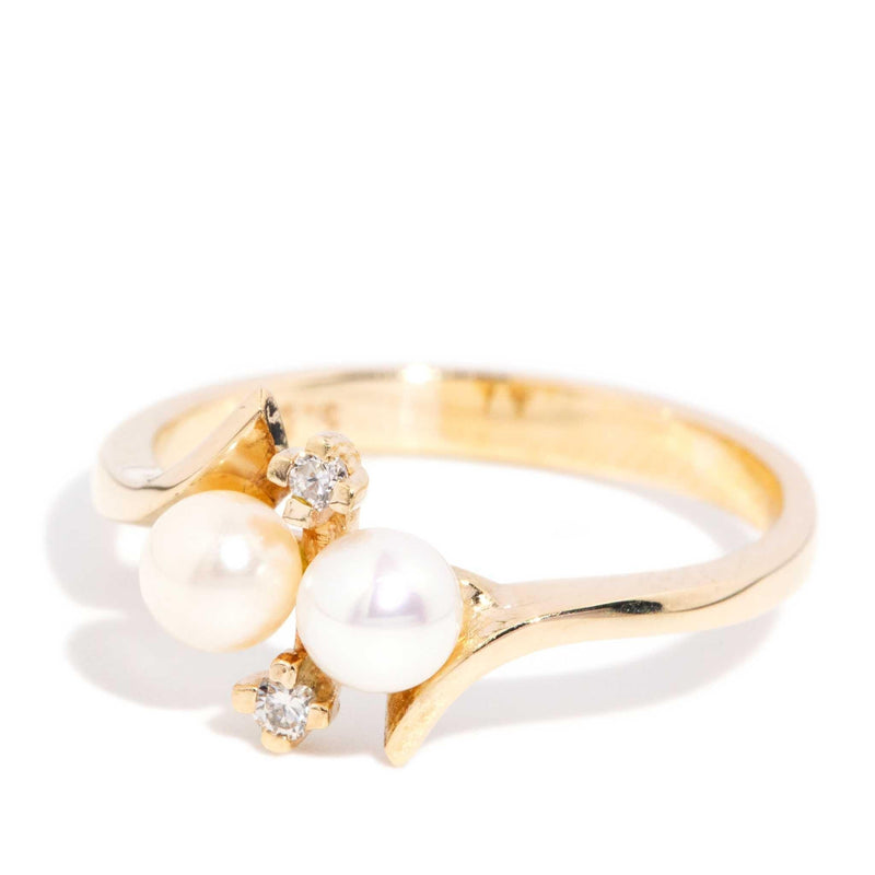 Aster 1950s Pearl & Diamond Ring 9ct Gold