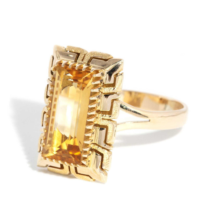 Astoria 1950s Elongated Citrine Ring 14ct Yellow Gold