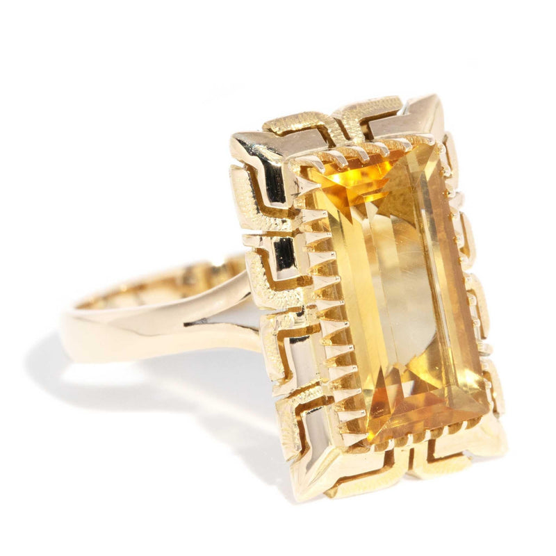 Astoria 1950s Elongated Citrine Ring 14ct Yellow Gold