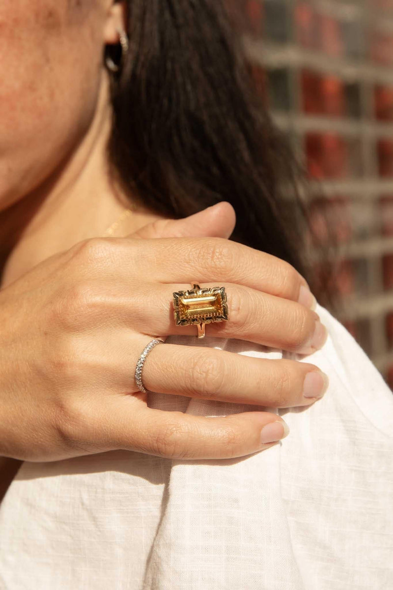 Astoria 1950s Elongated Citrine Ring 14ct Yellow Gold