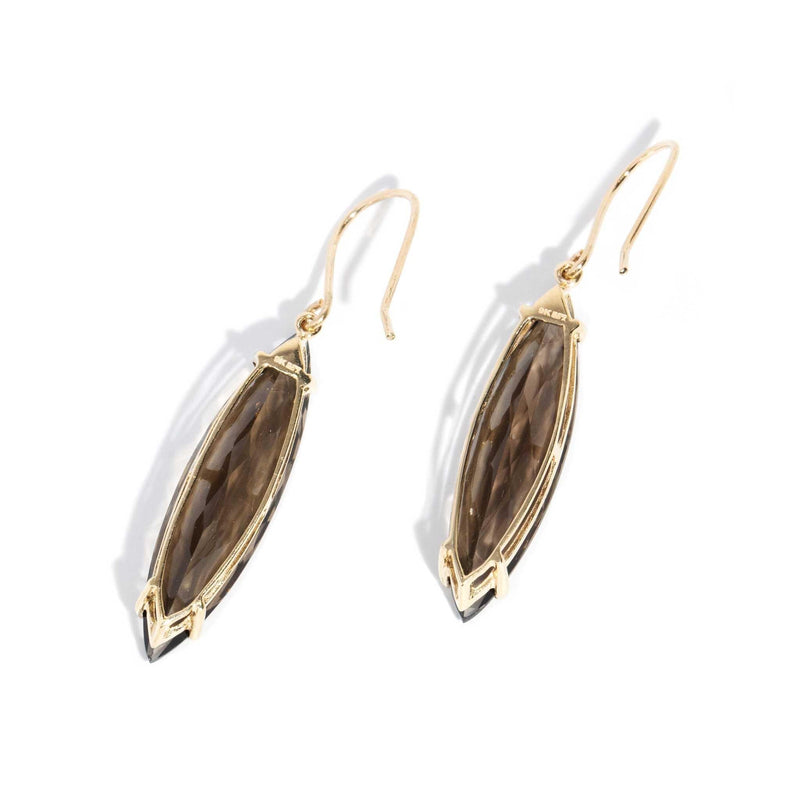 Averi 1990s Smoky Quartz Drop Earrings 9ct Gold