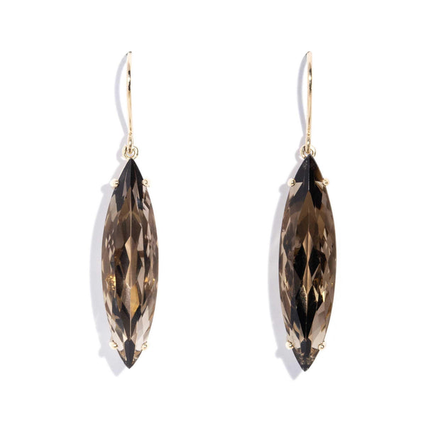 Averi 1990s Smoky Quartz Drop Earrings 9ct Gold