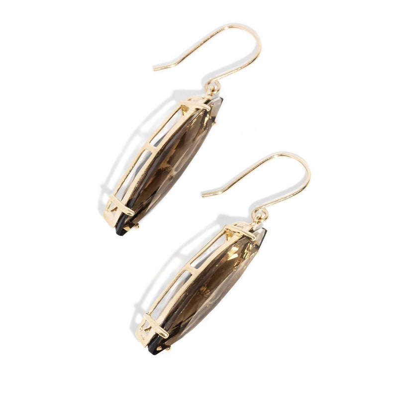 Averi 1990s Smoky Quartz Drop Earrings 9ct Gold