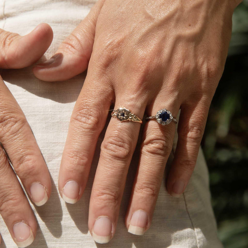 Avraham 1970s Sapphire Signet Ring 9ct Rose Gold