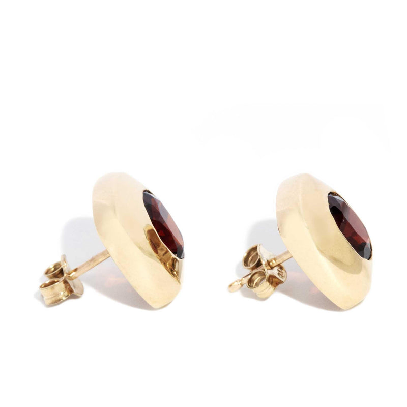 Bastina 1990s Almandine Garnet Cushion Studs 9ct Gold