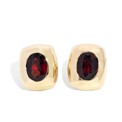 Bastina 1990s Almandine Garnet Cushion Studs 9ct Gold