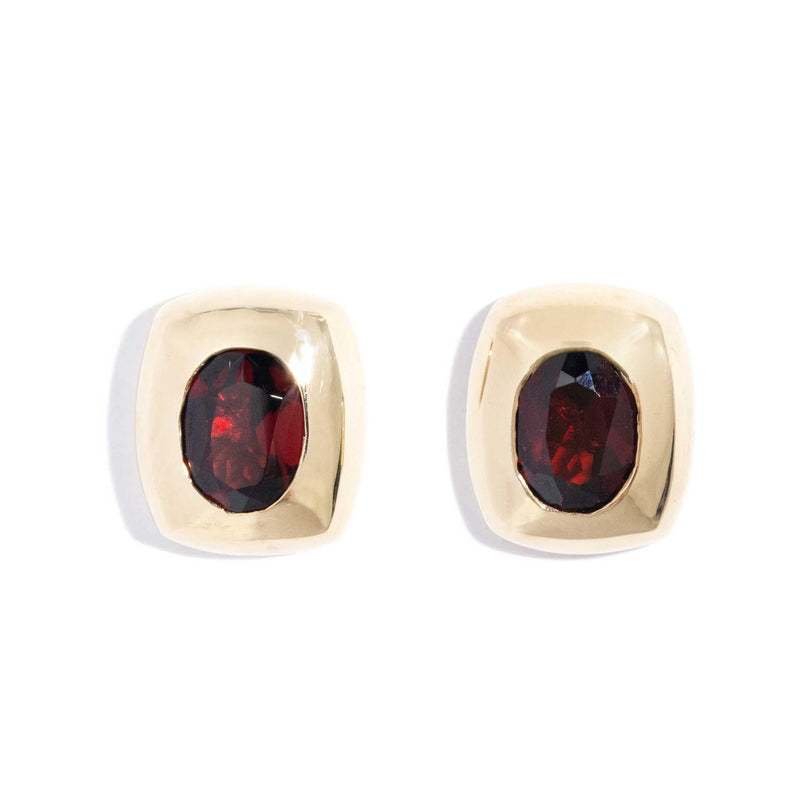 Bastina 1990s Almandine Garnet Cushion Studs 9ct Gold