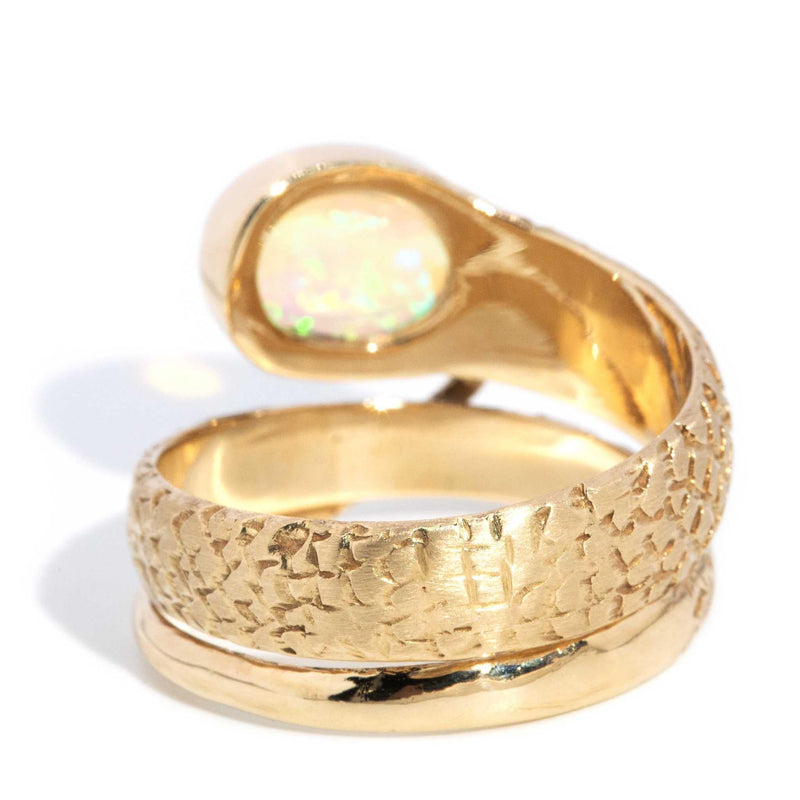 Becky 1980s Crystal Opal Coiled Ring 14ct Gold