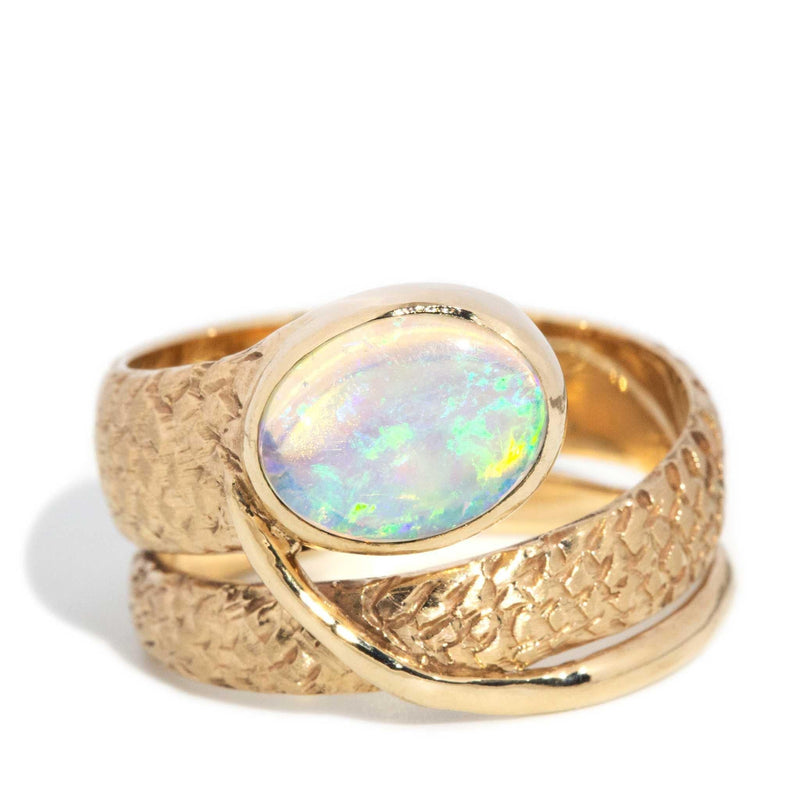 Becky 1980s Crystal Opal Coiled Ring 14ct Gold