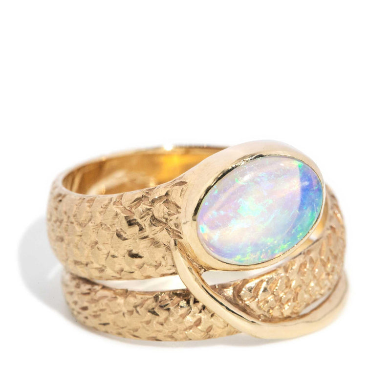 Becky 1980s Crystal Opal Coiled Ring 14ct Gold