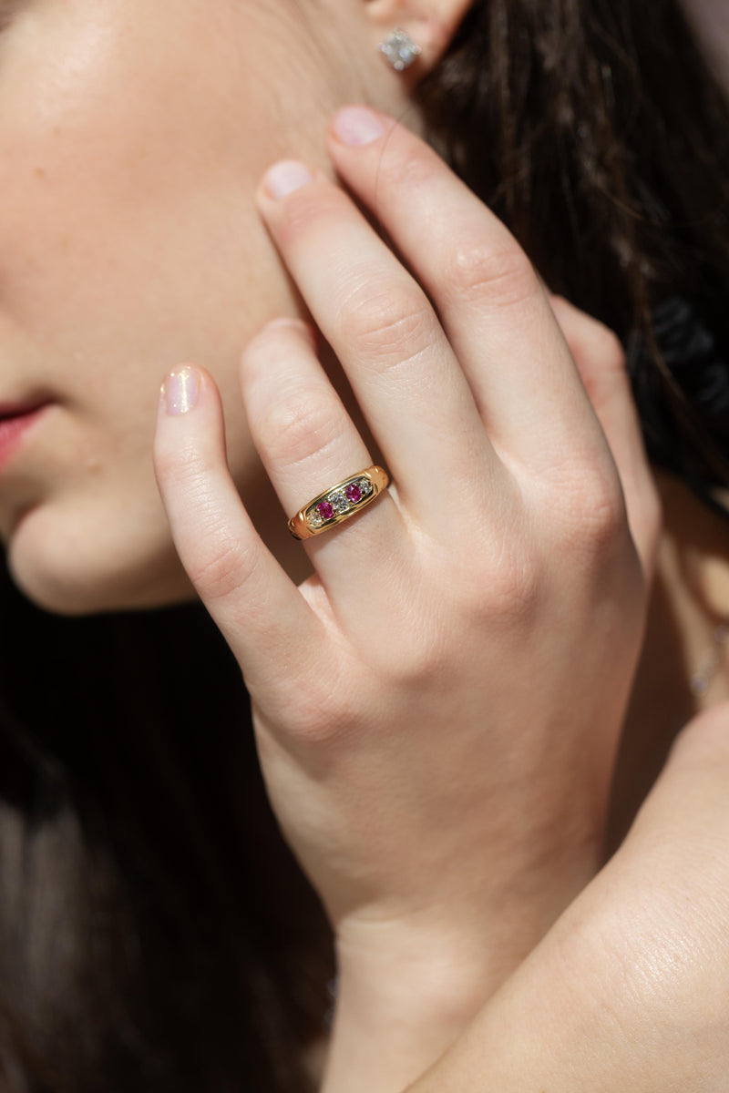 Bell 1880s Ruby & Diamond Five Stone Ring 18ct Gold