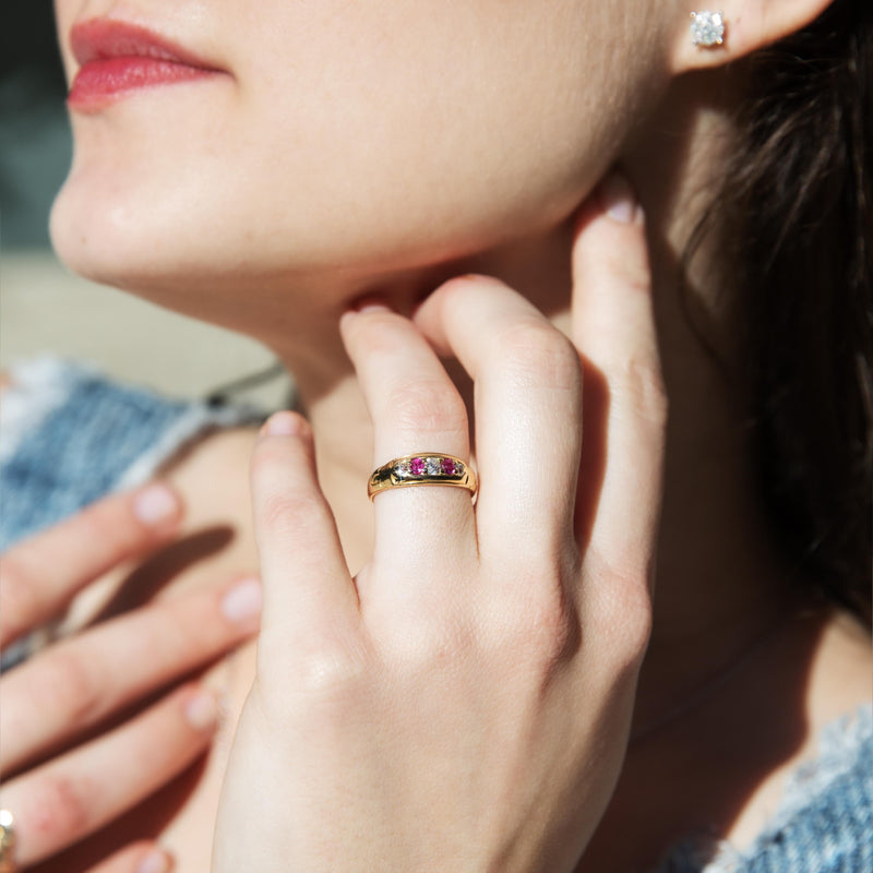 Bell 1880s Ruby & Diamond Five Stone Ring 18ct Gold