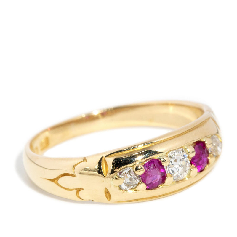 Bell 1880s Ruby & Diamond Five Stone Ring 18ct Gold