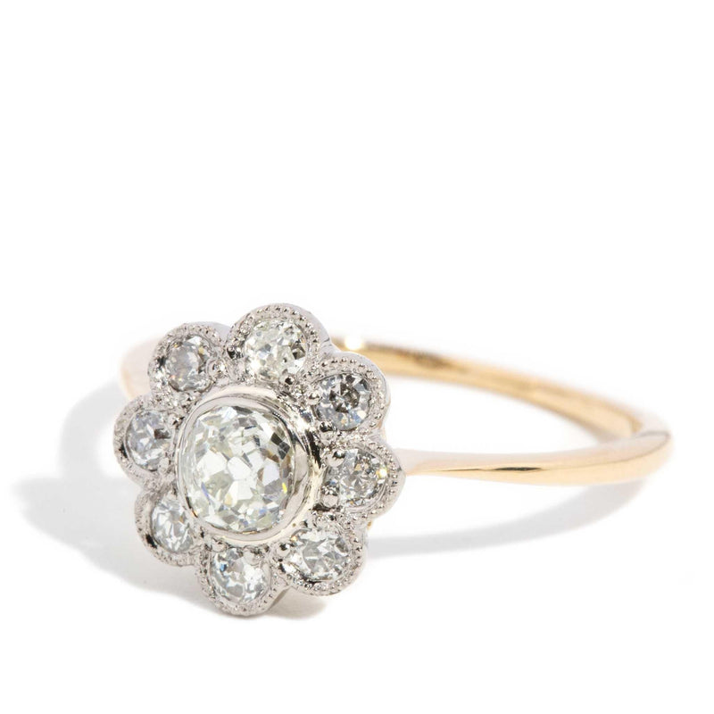 Bellona 1930s Old Cut Diamond Daisy Cluster Ring 18ct Gold