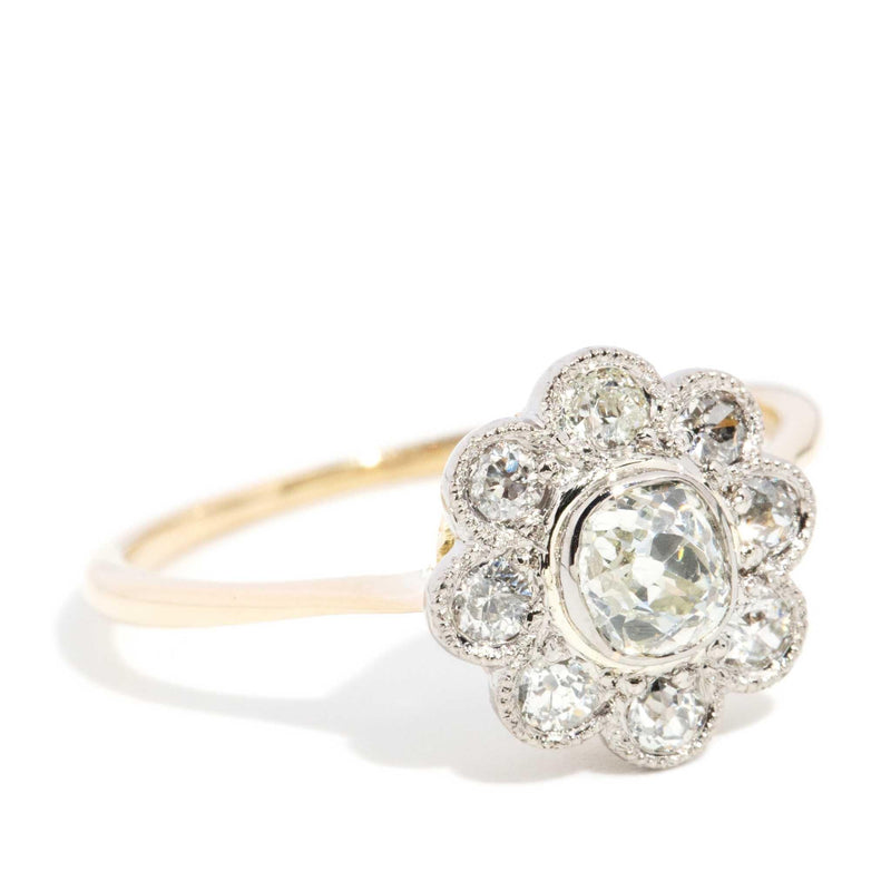 Bellona 1930s Old Cut Diamond Daisy Cluster Ring 18ct Gold