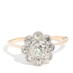 Bellona 1930s Old Cut Diamond Daisy Cluster Ring 18ct Gold