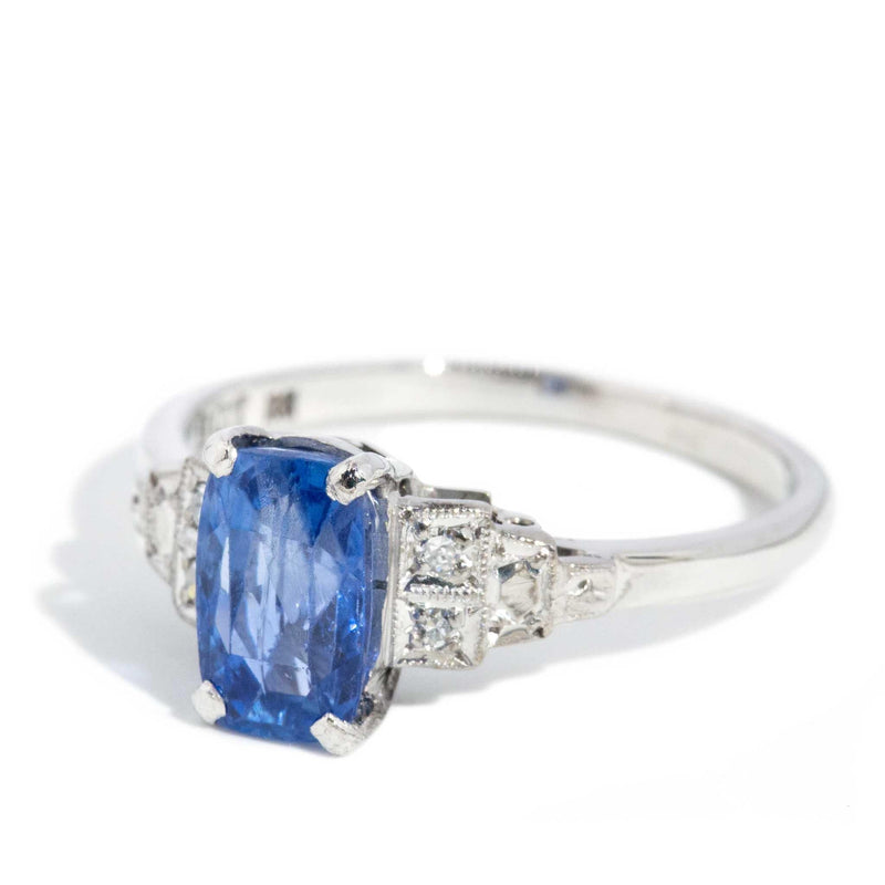 Betty 1950s Sapphire & Diamond Ring 18ct White Gold