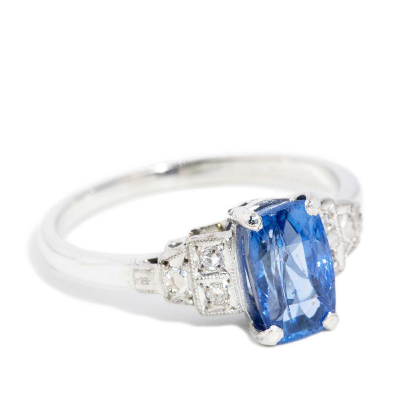 Betty 1950s Sapphire & Diamond Ring 18ct White Gold