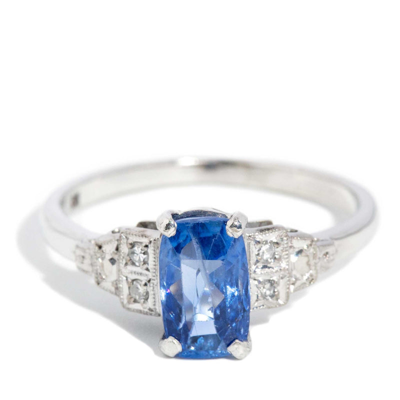 Betty 1950s Sapphire & Diamond Ring 18ct White Gold