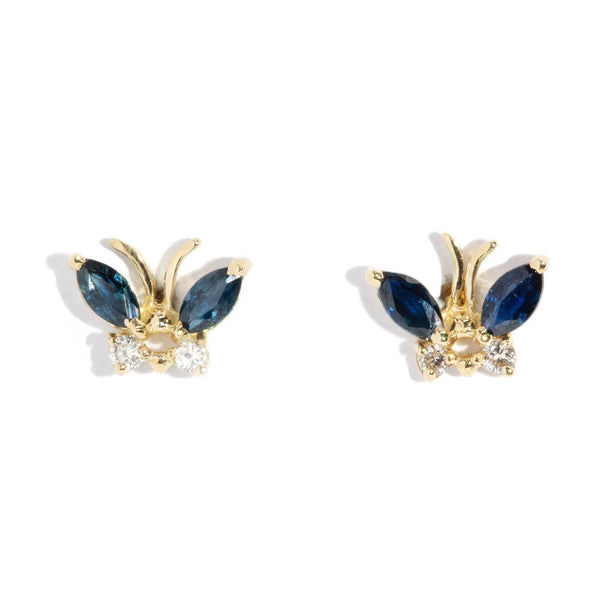 Betty 1980s Sapphire & Diamond Butterfly Studs 18ct