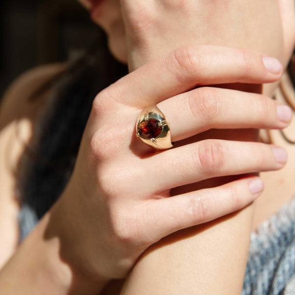 Billie 1970s Orange Tourmaline Domed Ring 14ct Gold