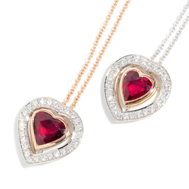 Bonnie Ruby & Diamond Heart Pendant & White Gold Chain 18ct