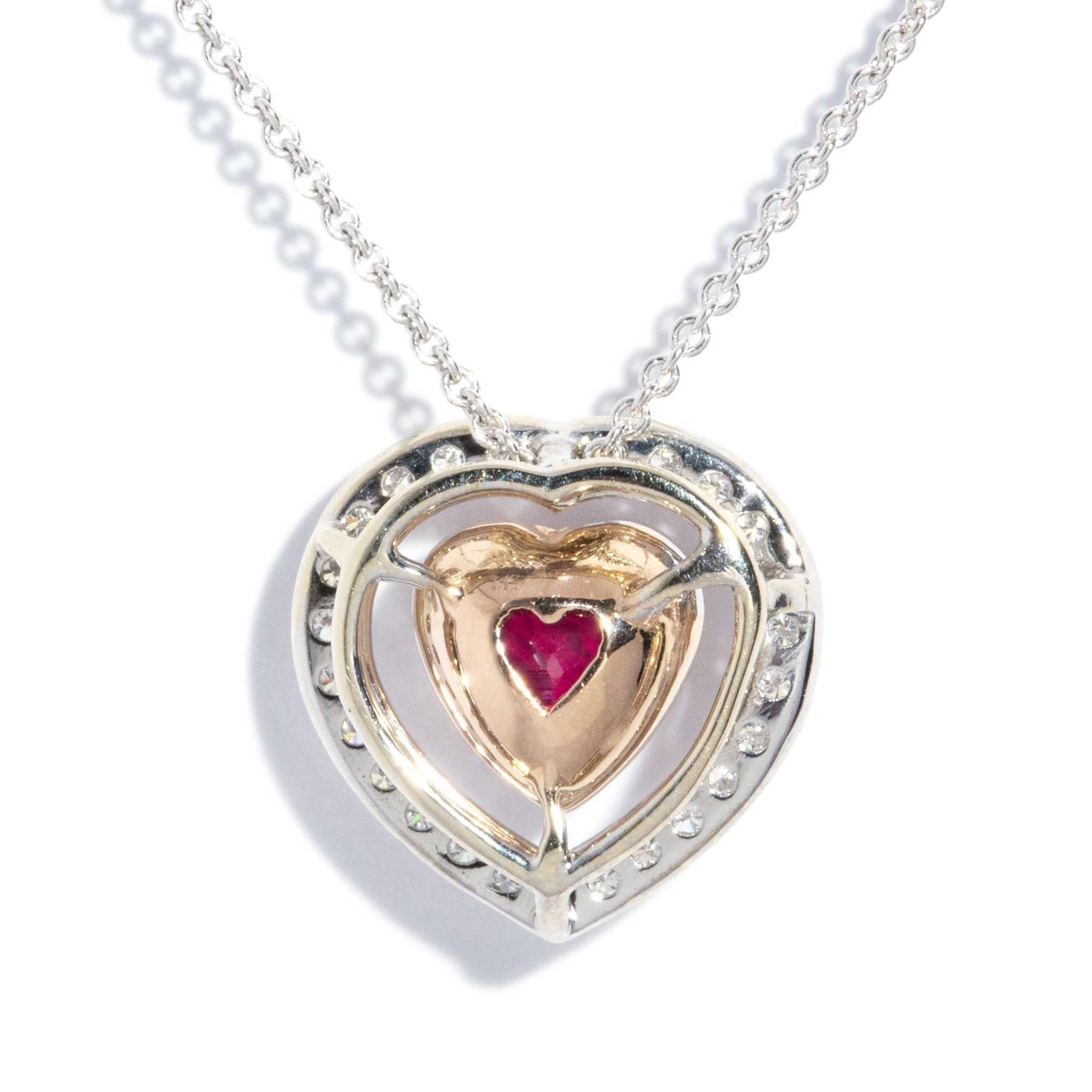 Bonnie Ruby & Diamond Heart Pendant & White Gold Chain 18ct