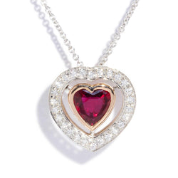 Bonnie Ruby & Diamond Heart Pendant & White Gold Chain 18ct