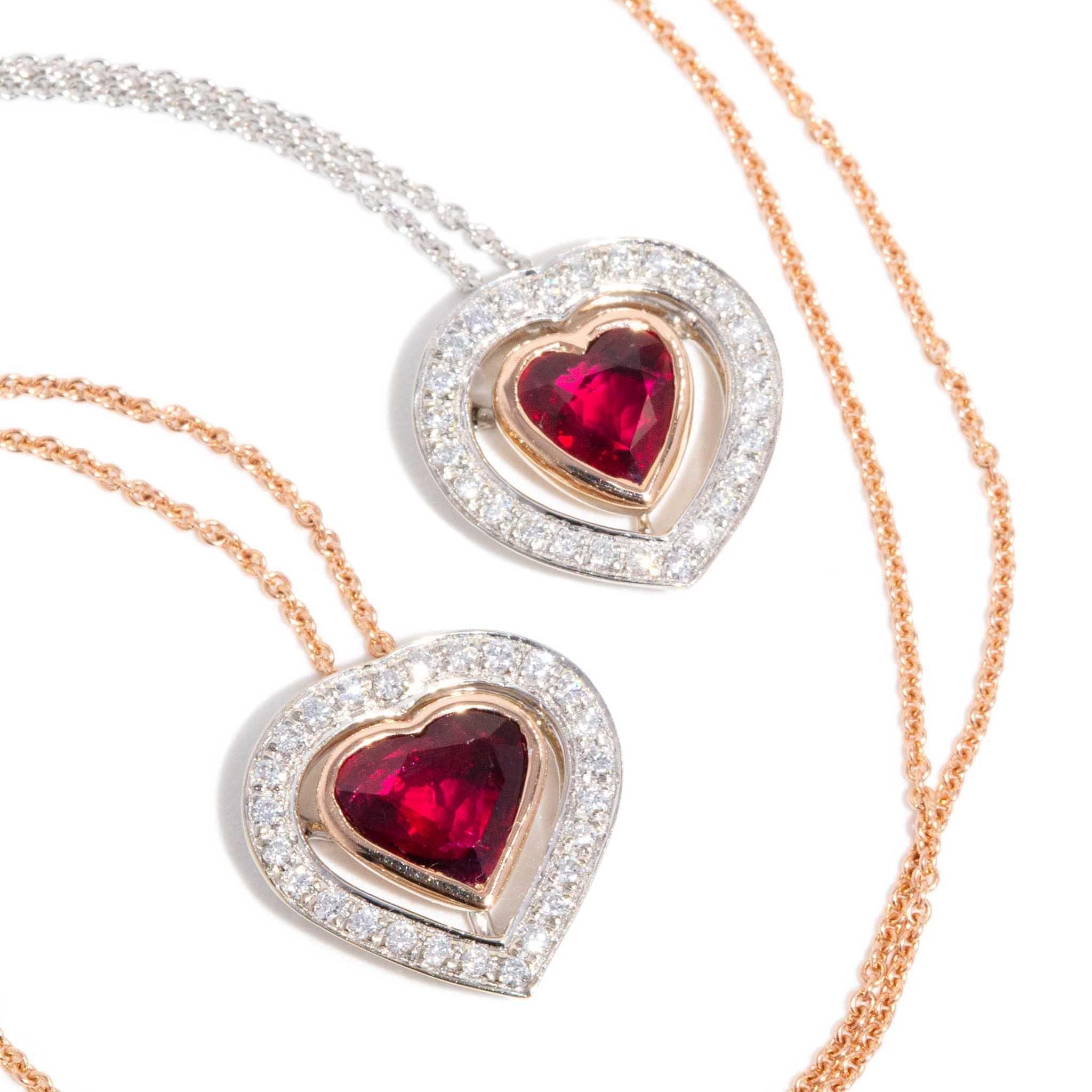 Bonnie Ruby & Diamond Heart Pendant & White Gold Chain 18ct