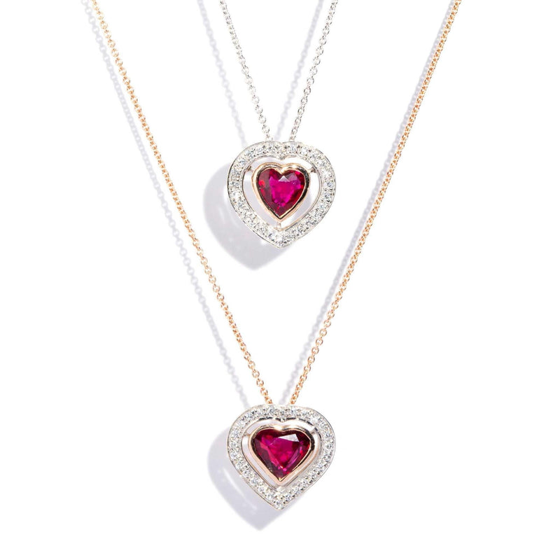 Bonnie Ruby & Diamond Heart Pendant & White Gold Chain 18ct