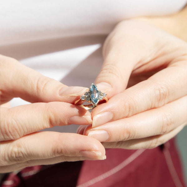 Bronwyn Aquamarine & Diamond Marquise Ring 18ct Gold